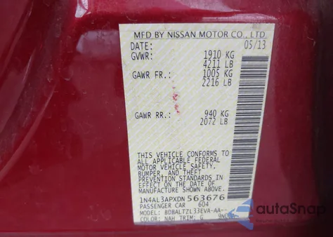 2013 Nissan Altima 2.5 Sv from USA, damaged, VIN 1N4AL3APXDN563676